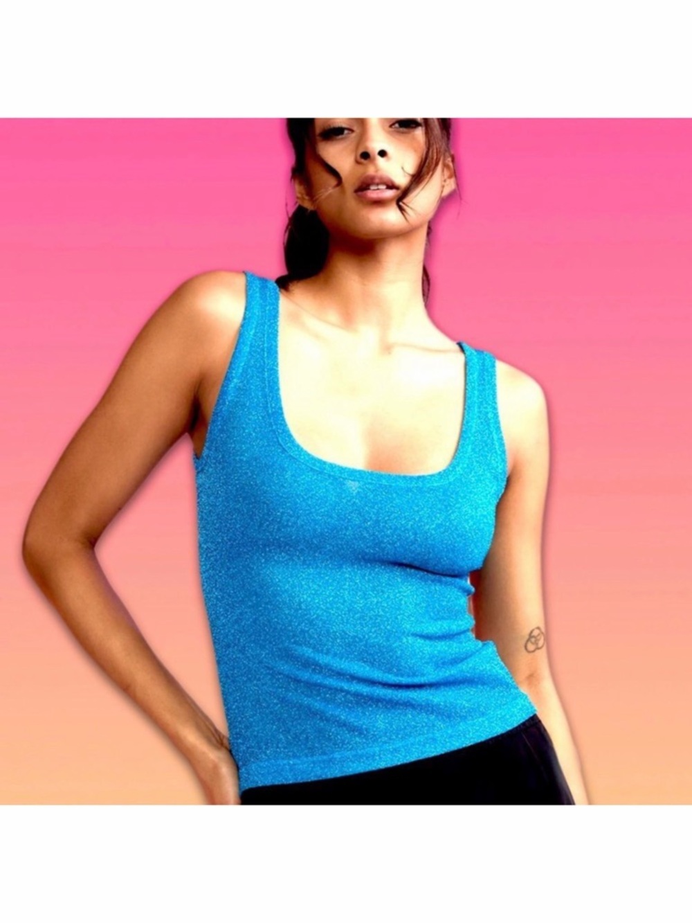 NWT Cynthia Rowley Glitter Tank in Metallic Blue
